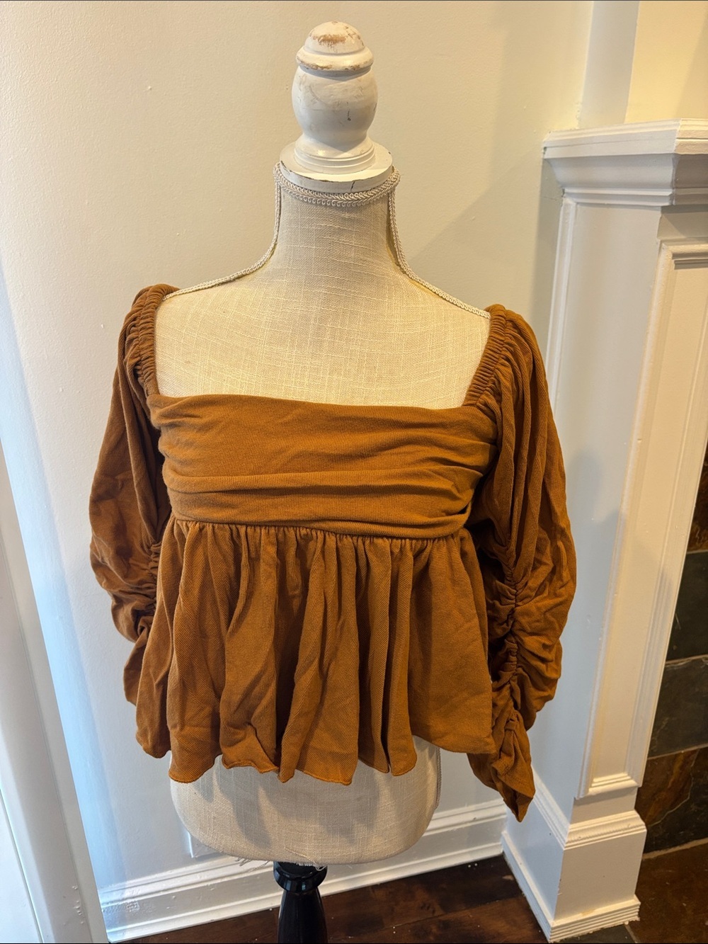 Free People Rust Peplum Long-Sleeve Square-Neck Top - Picture 6 of 8